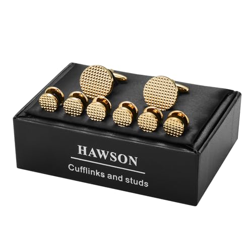HAWSON Silver/Gold Cufflinks for Men with Tuxedo Shirt Studs,Men Accessories Jewelry with Gift Box,Gifts for Family,Best Friend on Wedding Business Birthday Anniversary - color: Gold ( Cufflinks with 6 Tux)