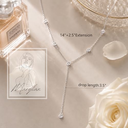 Lariat Gold Necklace for Women, 14K Gold Plated Dainty Drop Y Necklace, Waterproof Non Tarnish Long Layered Beaded Chain Lariat Necklace Prom Jewelry Summer Vacation Gift for Her - color: Silver-8