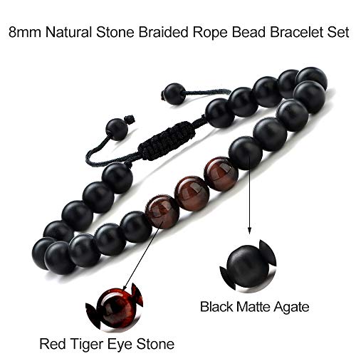 M MOOHAM Mens Bracelet - Beaded Natural Stone 8mm Tiger Eye Matte Agate Lava Rock Bracelets for Men Teen Boys Grandpa Dad Birthday Gifts Jewelry - style: 3 pcs Lava Rock&Tiger Eye Bracelets