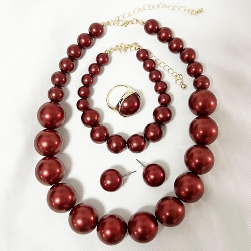 Pearl Jewelry Set for Women Pearl Necklace and Earring Set Bridal Jewelry Set for Wedding Elegant Pearl Jewelry - color: A1:SET-4-Burgundy