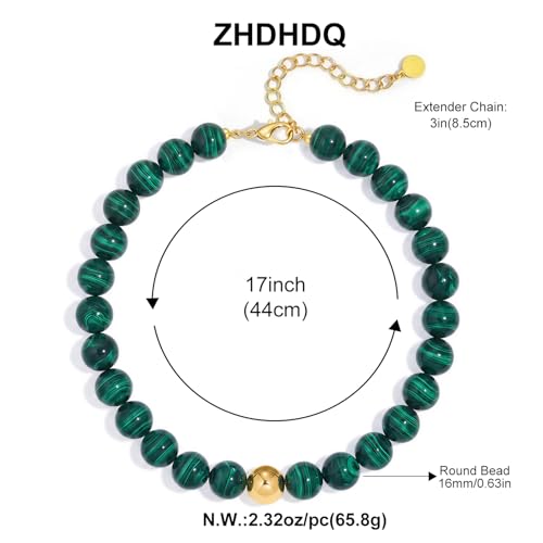 Multicolor Chunky Beaded Necklace, Statement Colorful Round Ball Beads Choker Necklace with Gold-Tone Adjustable Chain, Fashion Bold Neck Jewelry for Women - color: 16mm-Dark Green