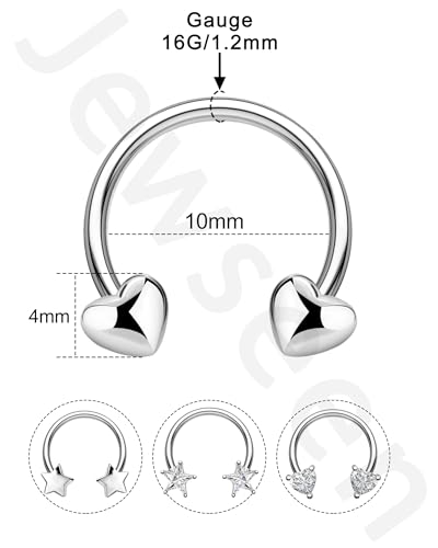 4Pcs Septum Rings 16g Septum Jewelry Star Heart Nose Rings Hoops 316L Surgical Steel Daith Helix Tragus Piercing Jewelry for Women