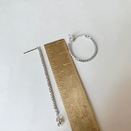 Tassel Earrings for Women Gold Plated Silver Chain Earrings Dainty Minimalist Dangle Drop Studs - color: J-Silver with One Sparky Chain