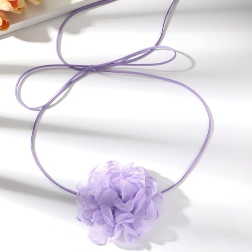 Rose Black Velvet Floral Choker Necklace - Camellia Daisy Rosette - Spring Summer Flower Jewelry - color: Purple