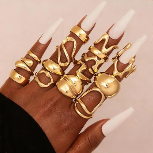 CSIYANJRY99 Chunky Gold Rings Set for Women Gold Stacking Knuckles Rings Set Accessorie Open Ring Boho Prom Costume Jewelry