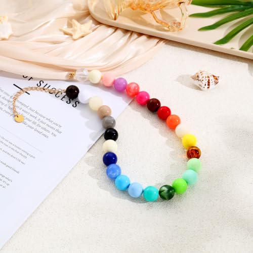 Chunky Beaded Necklace for Women 16mm Round Bead Resin Modern Statement Necklace Jewelry Accessories - color: colorful 08