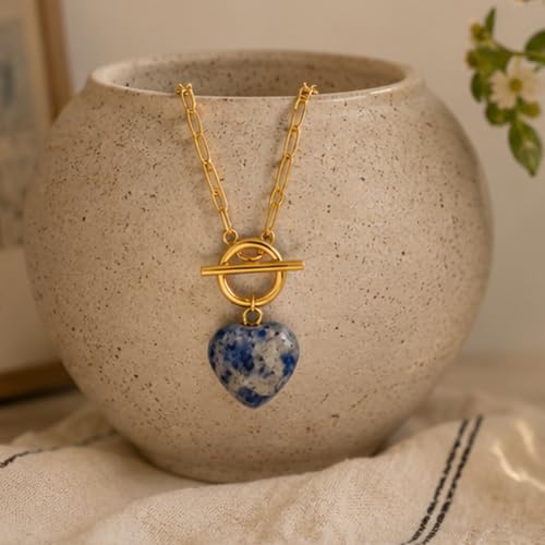 Teardrop CZ Pendant Paperclip Chain Necklace 18K Plated Paperclip Toggle Necklace Jewelry Birthstone Gift for Women - color: Blue patterned