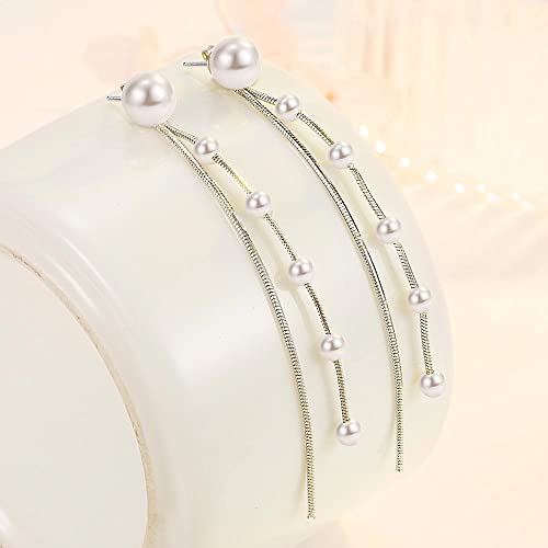 925 Sterling Silver Dangle Earrings with Charms Heart, Water drop, Moon, Star Long Drop Earring for Women Jewelry Gifts Hypoallergenic - color: pearl chain hanging