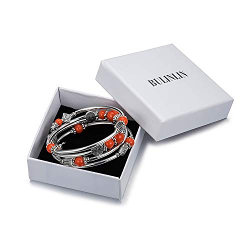 BULINLIN Layered Wrap Bangle Turquoise Bracelet - Bead Bracelet with Natural Agate Stone, Gifts For Women - color: 08-Orange