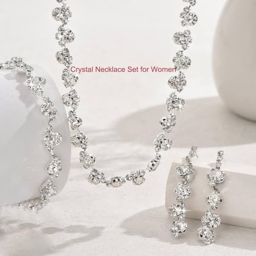 Aukmla Bridal Wedding Jewelry Set Silver Rhinestones Choker Necklaces Earrings Bracelet Sets Prom Jewelry for Women and Brides - color: Silver