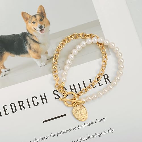 PEARLADA 18k Gold Plated Chain Layerd Bracelet Coin Charm Toggle Bracelet Trendy Cubic Zirconia Jewelry - color: Pearl + Chain