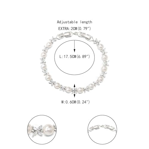 EVER FAITH Cubic Zirconia Pearl Bridal Prom Tennis Bracelet for Women | Elegant Pear CZ Wedding Jewelry Gift, for Bride Bridesmaid - style: Marquise_Silver-Plated-Brass