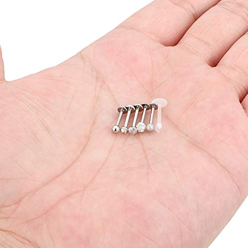 16G Stainless Steel Labret Studs Monroe Lip Rings Retainer Cartilage Tragus Nail Conch Helix Earring Barbell Piercing Jewelry with Clear Diamond CZ for Women Men - color: 5/16"(8mm) silver-tone
