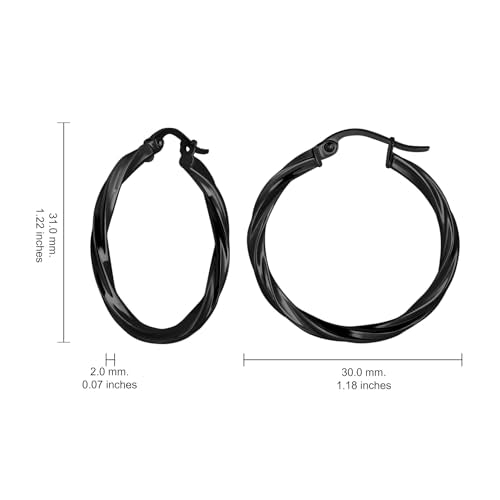 Hoops & Loops 925 Sterling Silver Twisted Hoop Earrings for Women - Hypoallergenic 14K Gold, Rose Gold, Black Flash Plated 2mm Thin Twist Design Round Click-Top Hoops, 15/20/25/30/35/40/50/60mm - color: Black-30mm (1.2 inch)
