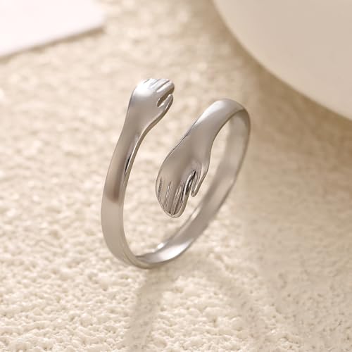 To My Daughter Hug Ring For Hope Rings, Inspirational Stainless Steel Engarved With Always With You Message Adjustable Ring for Women Non Tarnish Jewelry Gift for Her Birthday Christmas - color: Hug-Daughter