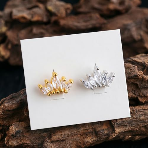 Stainless Steel 5-Stone Marquise-Cut Cubic Zirconia Flat Back Stud Earrings, 1 Pair Screw Back Ear Crawler Earrings for Women, Dainty Jewelry for Sensitive Ears Unique Gift Idea (Silver/Gold) - color: Gold
