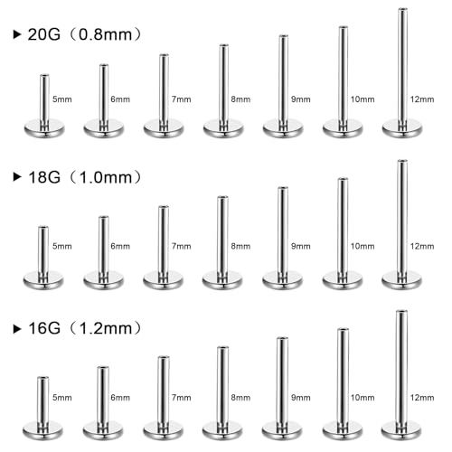 Threadless Bar G23 Titanium 20G 16G 18G Replacement Post Bar Flat Back Stud Earrings for Helix Cartilage Lobe Medusa Labret Nose Tragus Conch Piercing Jewelry - size: 20g 5mm, style: Disc 4mm,2Pcs Threadless Bars