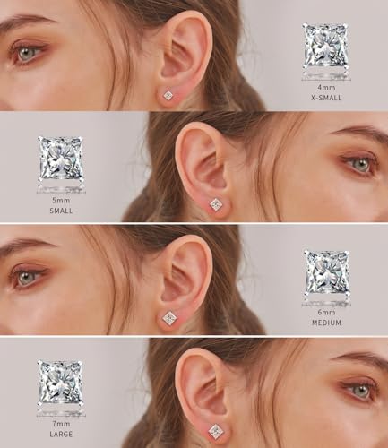 "STUNNING FLAME" Trillion-cut/Cushion-cut/Emerald-cut/Marquise-cut ... 18K White Gold Plated Sterling Silver Cubic Zirconia Simulated Diamond Stud Earrings for Women - color: Princess-Cut, size: small-white gold plated silver