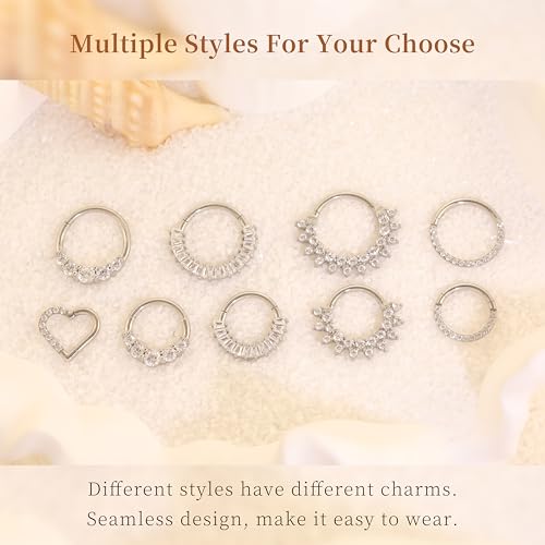 Cartilage Daith Earrings For Women Small 14K Gold Plated Hoop Hypoallergenic Helix Piercing Huggie Surgical Steel Diamond Implant Cubic Zirconia Prom Gift Jewelry - color: Style4-Silver, size: 16g-10mm