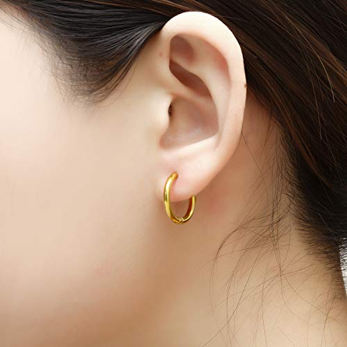 Surgical Stainless Steel Hoop Earrings 8mm/10mm/12mm Small Huggie Hoop Earrings for Women and Men - color: E: Gold (Diameter 8mm/10mm/12mm),3 Pairs