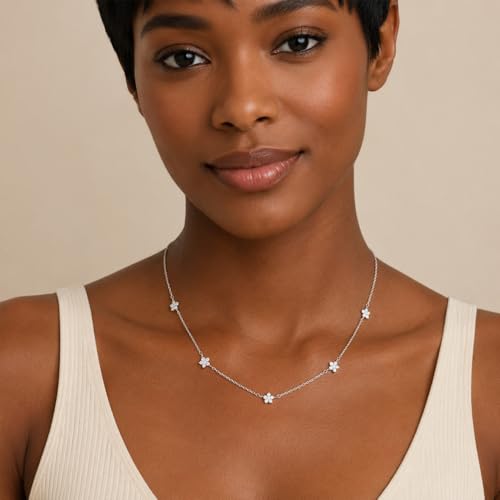 Dainty Silver Gold Necklaces for Women Cute Station Choker Simulated Diamond Necklace Simple Layering CZ Necklace Trendy Jewelry Gifts - color: Silver, style: Star