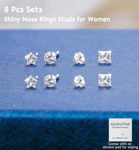 SEEDRILL 8Pcs 20G Nose Rings studs for Woman Hypoallergenic Nose Studs 316L Surgical Steel with Gold Plated Nose Piercings Jewelry 3mm CZ L Shape Nose Rings 20 Gauge Nose Stud Nose Screw Studs - style: 8Pcs/20G/3mm CZ/Screw Shape/Silver