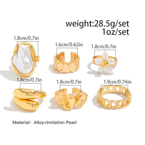 Gold Rings for Women Non Tarnish Boho Stackable Adjustable Open Rings Set Finger Knuckle Stacking Ring Packs Jewelry Gift - color: Gold Flower Chunky Rings 6Pcs