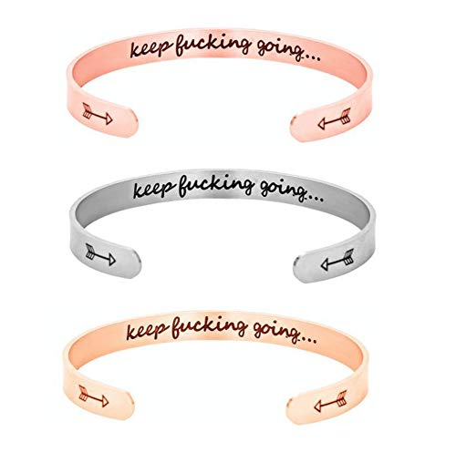 Inspirational Open Bracelet Cuff for Women Men Engraved Keep Fucking Going Bracelet Bangle Stainless Steel Arrow Bracelet Fashion Wristband Jewelry - color: B:Silver/Keep Fucking Going