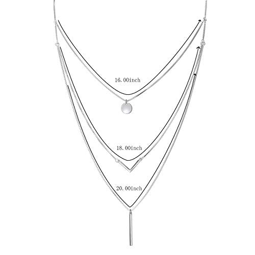 DAOCHONG S925 Sterling Silver Triple Layer Pendant Choker Necklace for Women 16"+2" - style: 3 Multilayer Layered