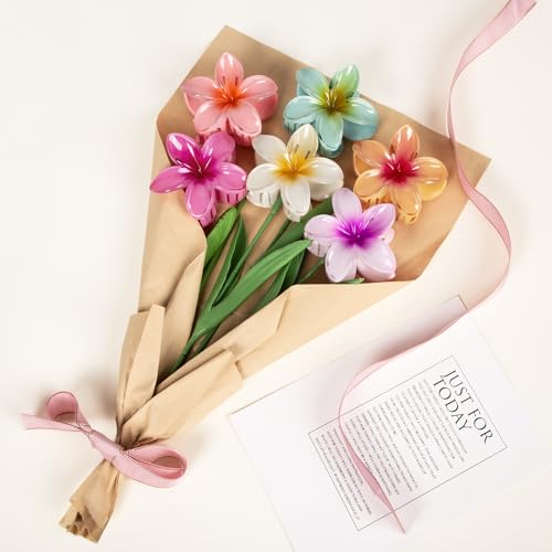 6 Pcs Flower Hair Clips for Women, Hawaiian Hibiscus Flower Claw Clips, Summer Beach Essentials Hair Accessories - color: Multicolor