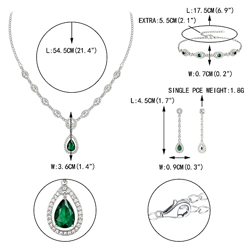 EVER FAITH Bridal Jewelry Set for Women, Stunning Teardrop Cubic Zirconia Birthstone Necklace Bracelet Earrings Sets Gift for Mothers Day/Valentines/Birthday/Christmas - color: Green