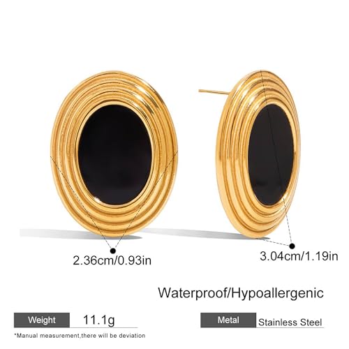 RAUCHBE Big Chunky Gold Earrings for Women Vintage Black Oval Earring Onyx Statement Earrings Trendy Jewelry - style: F