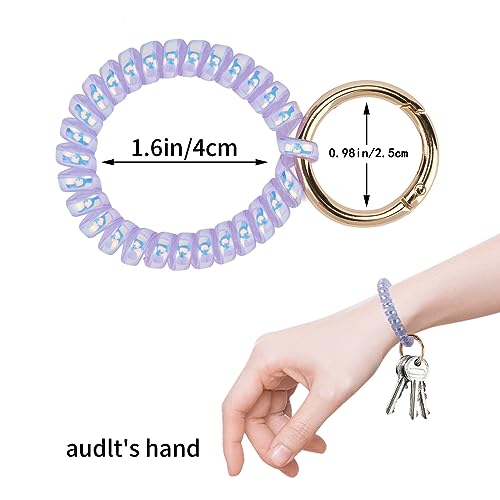 QIUTIMIY 6PCS Wristlet Keychain, Colorful Spiral Coil Hair Tie for Women, Sauna Accessaries Wrist Coil Key Ring Key Holder - color: Dazzle