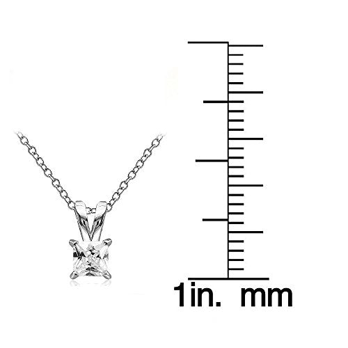 Hoops & Loops Sterling Silver, Yellow Gold Flash or Rose Gold Flash CZ Cubic Zirconia Square Solitaire Pendant Necklace - style: 5mm-Silver