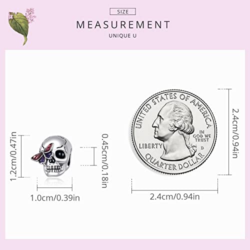 Animal Charms for Bracelets 925 Sterling Silver Bead Charms Bee Butterfly Fox Charm Fits Bracelets and Necklaces Cute Charms for Women - color: Skull