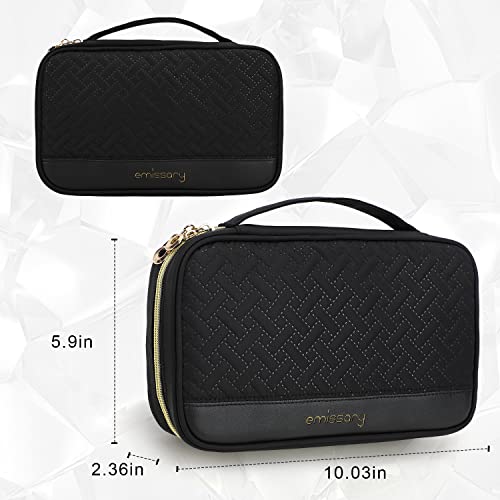 emissary Travel Jewelry Case Organizer for Necklace & Earrings, Black | Padded slots & necklace ties keep jewelry tangle-free; double-zip, water-repellent travel case for rings & earrings - color: Black