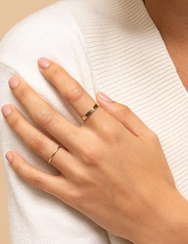 NOKMIT 1mm 3mm 5mm 14K Gold Filled Rings Set for Women, Non Tarnish Band | Dainty Gold Thumb Pinky Ring | Minimalist Stacking Wedding Band | Anillos de Oro 14K de Mujer | Size 5 to 10