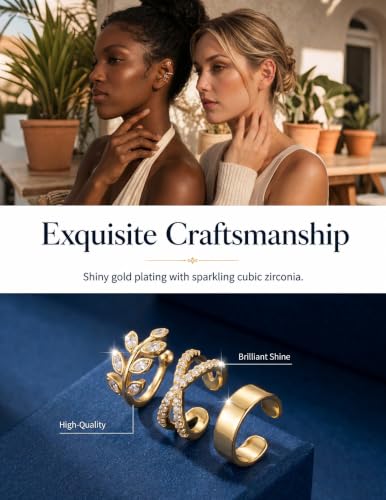 Ear Cuffs Non Piercing 14K Gold Plated Clip on Cartilage Earring for Women - Adjustable Lightweight Fake Piercings Ear Cuff Earrings Hypoallergenic Non Tarnish Earrings Jewelry