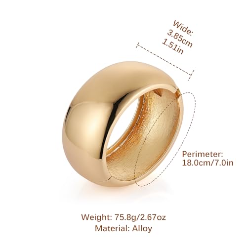 HZMAN Chunky Gold Cuff Bracelets for Women Thick Wide Bangle Bracelet Hammered Open Hinge Wrist Cuff Bracelet Jewelry Gift - color: 05.Round Polished Gold