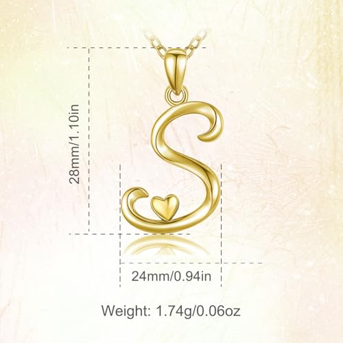 CELESTIA 925 Sterling Silver Initial Necklaces 26 Letter with Rose Gold Heart - 18 Inch Chain - color: Gold-S