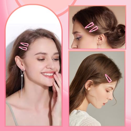 20 Pcs Snap Hair Clips for Women Snap Hair Barrettes Double Grip Hair Clips 3 Prong Clips for Hair Barrettes for Women Girls (Light pink) - color: Light pink