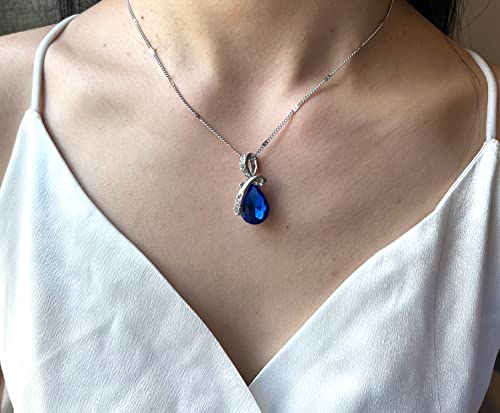 4 Pieces Fashion Teardrop Crystal Rhinstone Pendant Necklace Earring Bracelet Jewelry Set for Women Lady Wedding Birthday Party Prom Gifts - color: Royal Blue