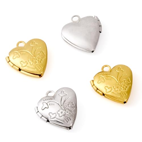 Elecrelive Locket Pendants Photo Frame Charms Memory Photo Charms Heart Locket Photo Frame Pendants - color: Gold and Silver, Flower