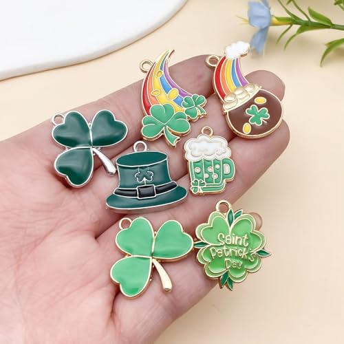 Youdiyla 24pcs Alloy enamel Irish Saint Patrick Festival set Pendant Jewelry Making DIY Keychain Earrings Pendant Various Design Charms for Jewelry Making Bracelets Necklace (SN1096) - color: SN1096