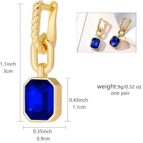 Birthstone Crystal Dangle Drop Earrings, 18K Gold Plated Huggie HoopEarring | Hypoallergenic Earring Jewelry Gifts for Women, Birthdays, anniversaries, weddings - color: Royal Blue-1