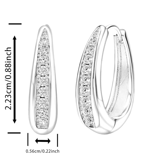 Hoop Earrings for Women Chunky Huggie Hoop Earrings Gold Sterling Silver Cz Oval Hoop Earrings Lightweight Chunky Thick Hoops Dainty Hypoallergenic Jewelry for Mom Wife Birthday Party Gifts - color: Silver