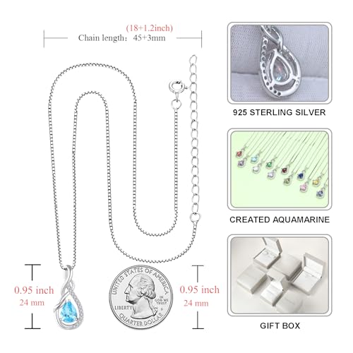 STARCHENIE Infinity Teardrop Necklace for Women 925 Sterling Silver Pendant Birthstone Jewelry - color: Silver-03-Mar-Aquamarine