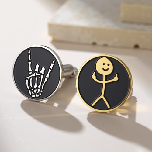 Dreamtimes Rock Skull Hand Cufflinks Halloween Shirt Cufflinks Figurine Sign Language Cuff Links Rock On Hand Gesture Stainless Steel Novelty Cuff Links for Men - style: Style 1-S