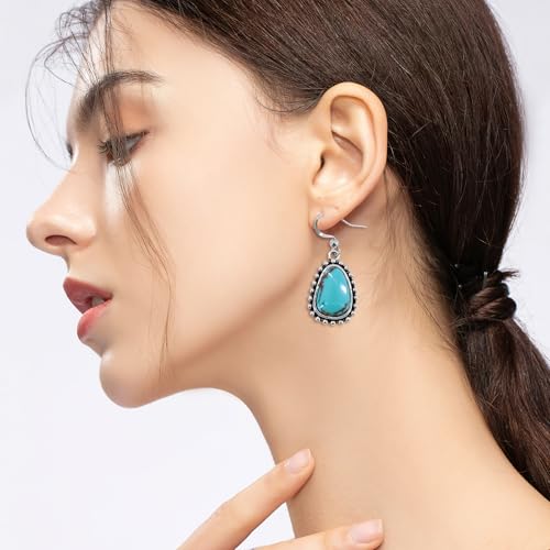 Turquoise Earrings for Women,Small Dangle Earrings,Boho Turquoise Earring with Teardrop Dangle Western Accessories - color: Silver