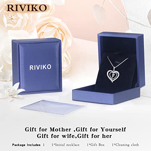 RIVIKO Heart Initial Necklace for Women, 925 Sterling Silver Letter Pendant,Personalized Charm Alphabet Jewelry Valentines Mother's Day Anniversary Christmas Birthday Gifts for Women Her Mom Wife - color: Letter-F
